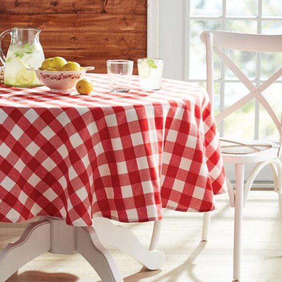 The Pioneer Woman Classic Charming Check Tablecloth 70” Round Red & White - Picture 2 of 3